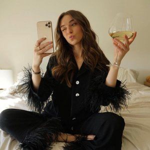 Party Pajamas Set with Detachable Feathers in Black